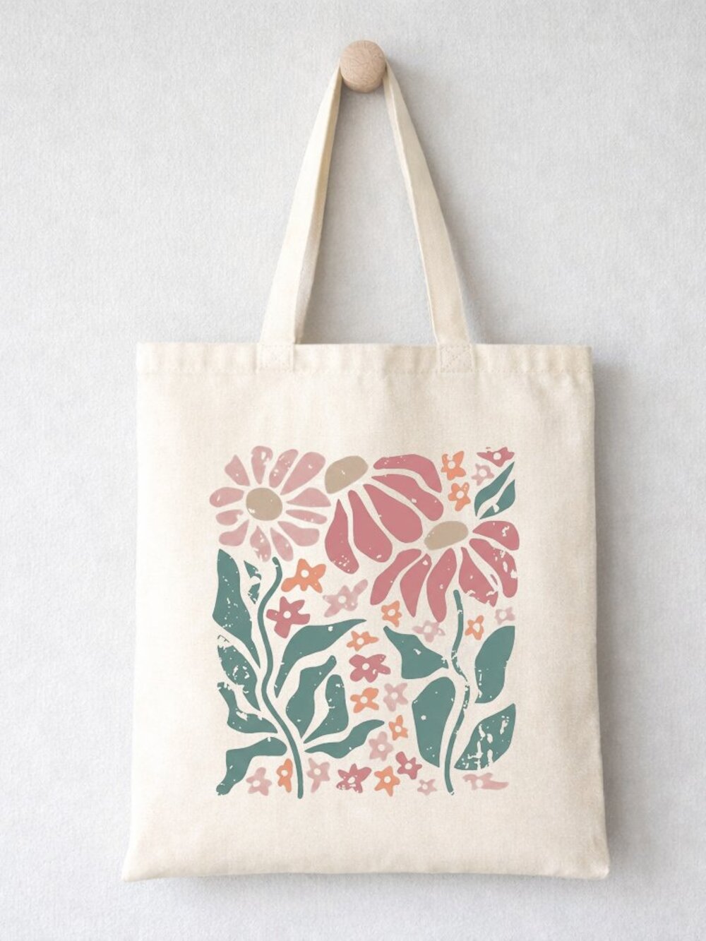 Boho Floral Daisy Flower Vintage Tote Bag